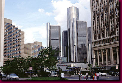Detroit's Renaissance Center from Kennedy Square