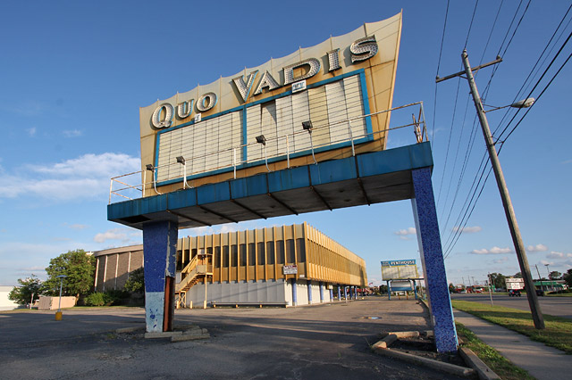 Marquee of Quo Vadis Theater in Westland, Michigan